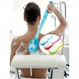 1 exfoliating bath brush with extended handle, specially designed for scrubbing the back, bath back scrubber, soft bristles, non-slip handle