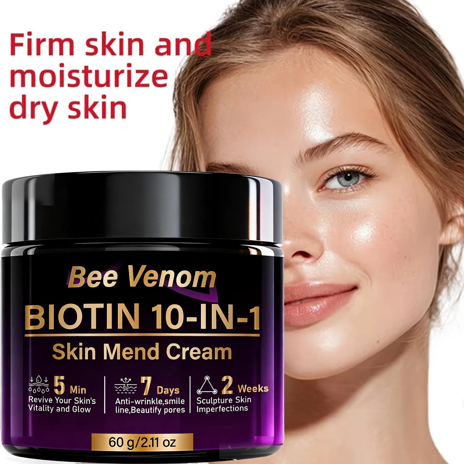 Bee Venom Biotin 10-in-1 Skin Mend Cream, Anti-Wrinkle & Anti-Aging, Fast Revitalizing & Firming, 5 Min Glow