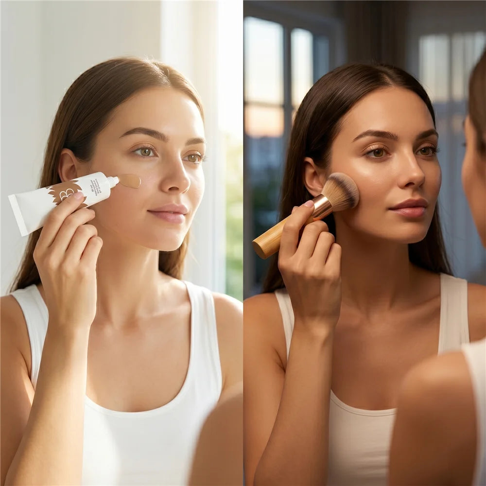 BB Cream Set with Makeup Primer Concealer Foundation Lightweight Moisturizing Smooth Fit Long Lasting Professional Face Makeup