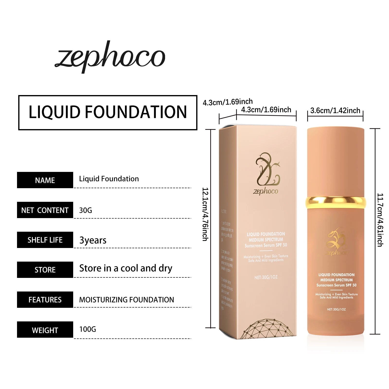 Zephoco Liquid Foundation Spf 50+ Magic Color Changing Waterproof Sweat-Resistant Full Coverage Concealer Long-Lasting Base Makeup