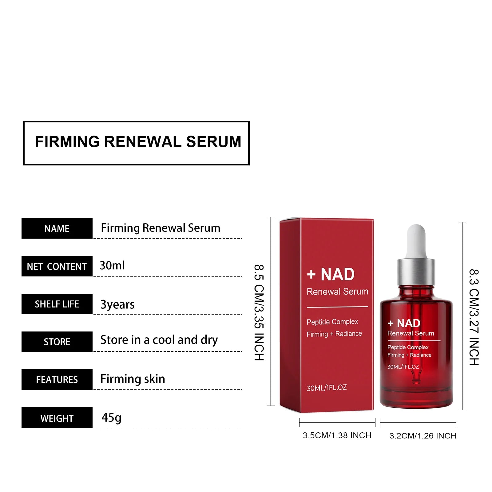 NAD Renewal Serum Peptide Complex Firming Brightening Anti Aging Hydrating Smooth Fine Lines Boosting Radiance Face Essence NAD Renewal Serum