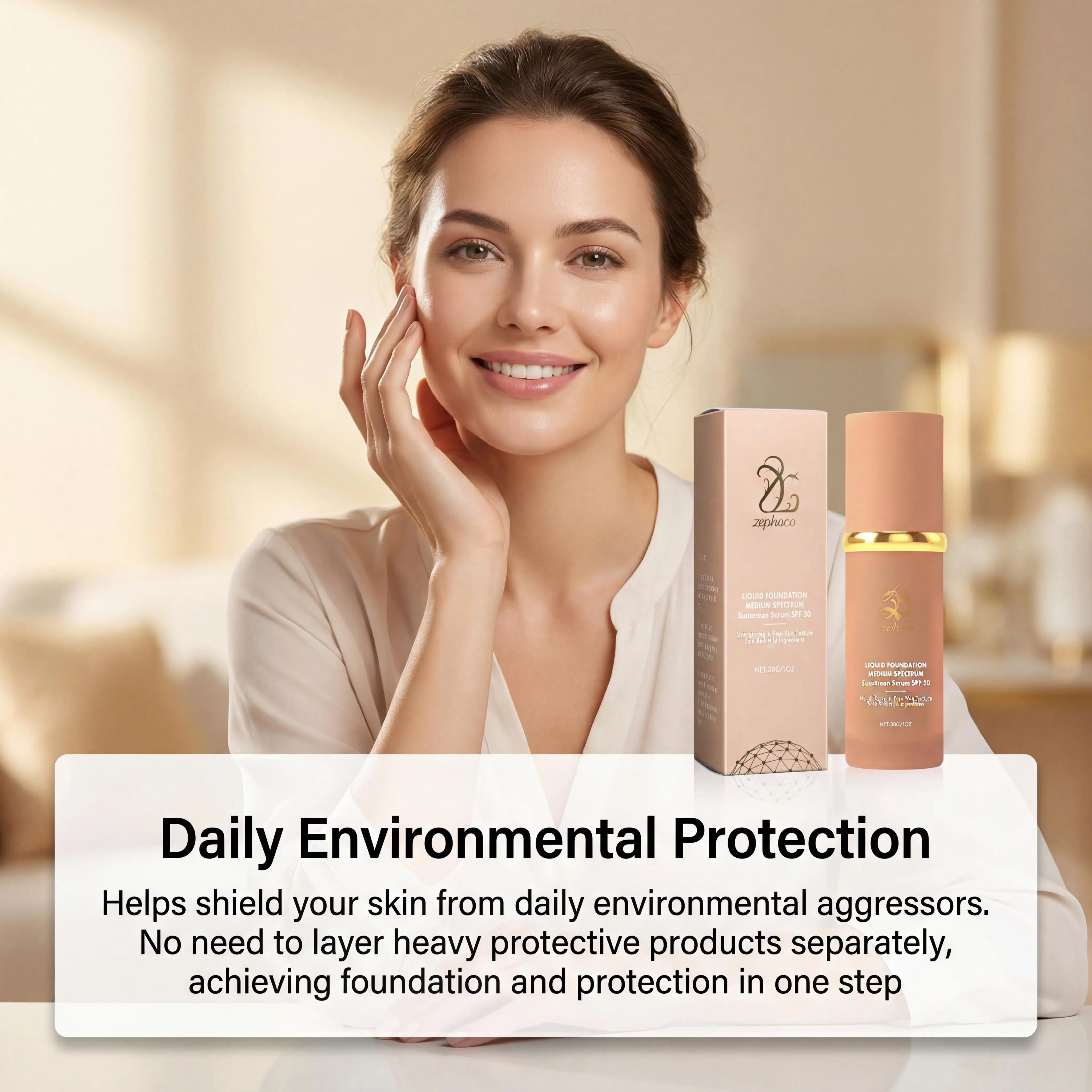 Zephoco Liquid Foundation Spf 50+ Magic Color Changing Waterproof Sweat-Resistant Full Coverage Concealer Long-Lasting Base Makeup