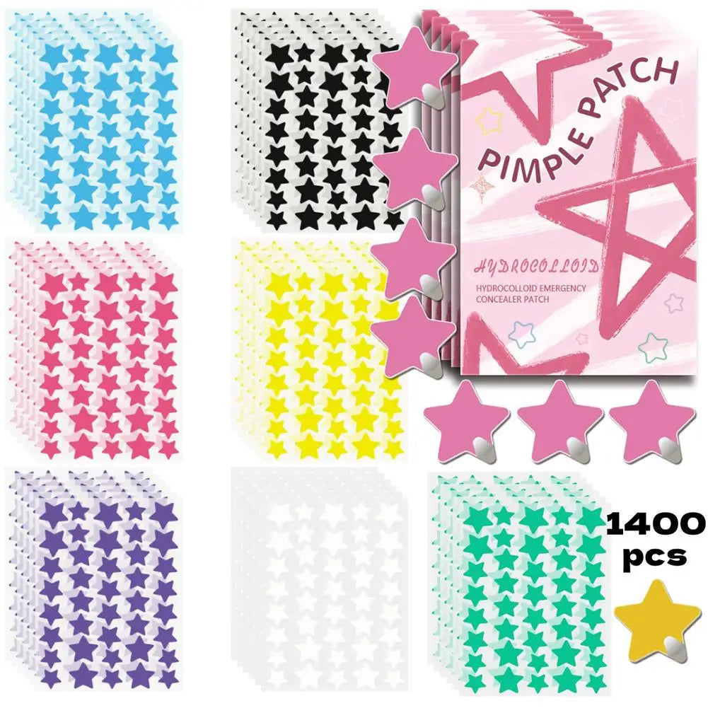 1400pcs Colorful Star Pimple Removal Sticker Invisible Breathable Hydrocolloid Acne Patch Anti-Acne Spots Marks Concealer Makeup