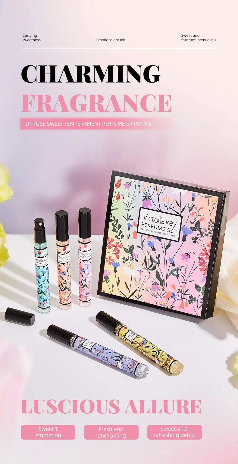 5pcs Rich Floral Fragrance 10ml Set Hair and Body Fragrance Spray Long-Lasting Scent Women Holiday Gift box set Beautiful