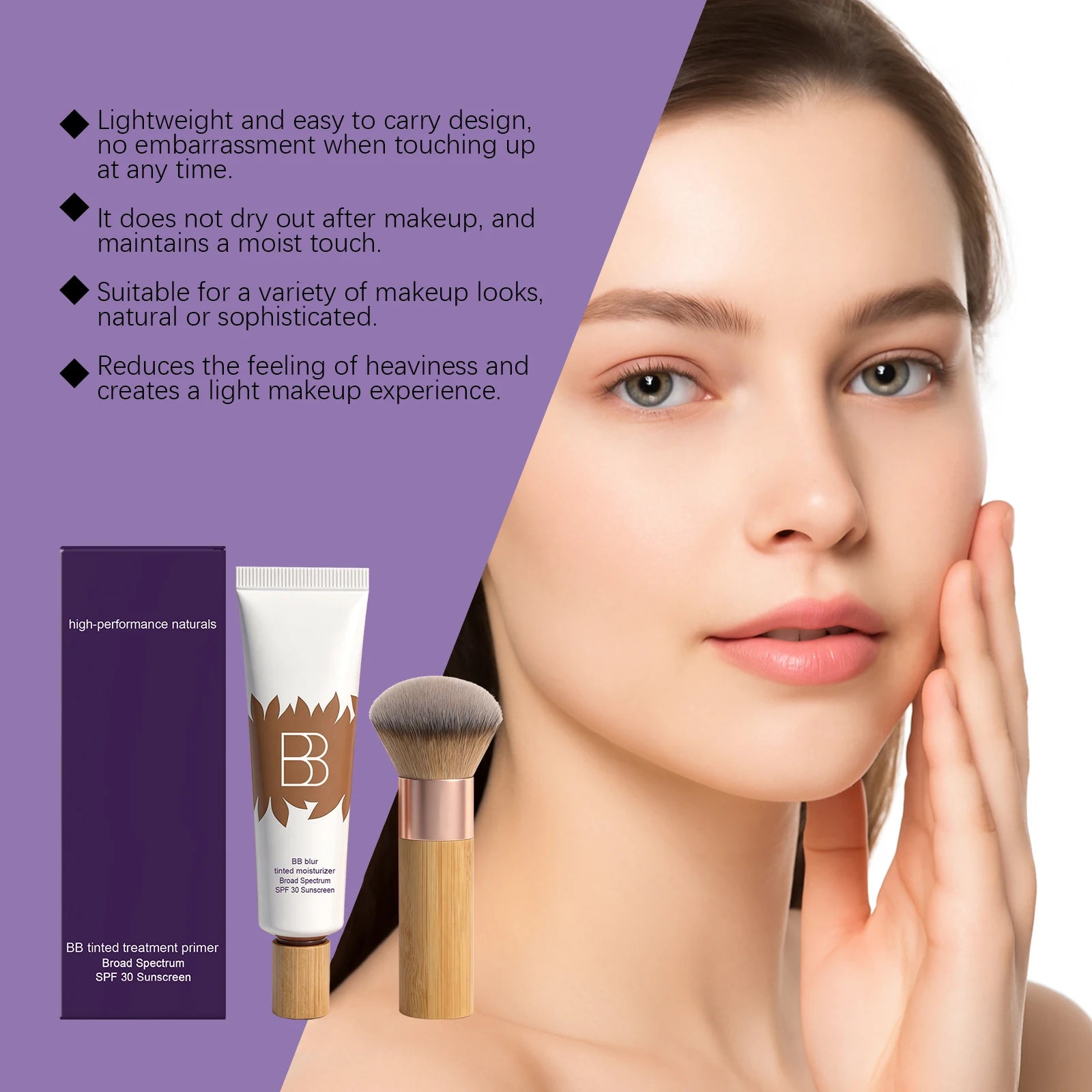 BB Cream Set with Makeup Primer Concealer Foundation Lightweight Moisturizing Smooth Fit Long Lasting Professional Face Makeup