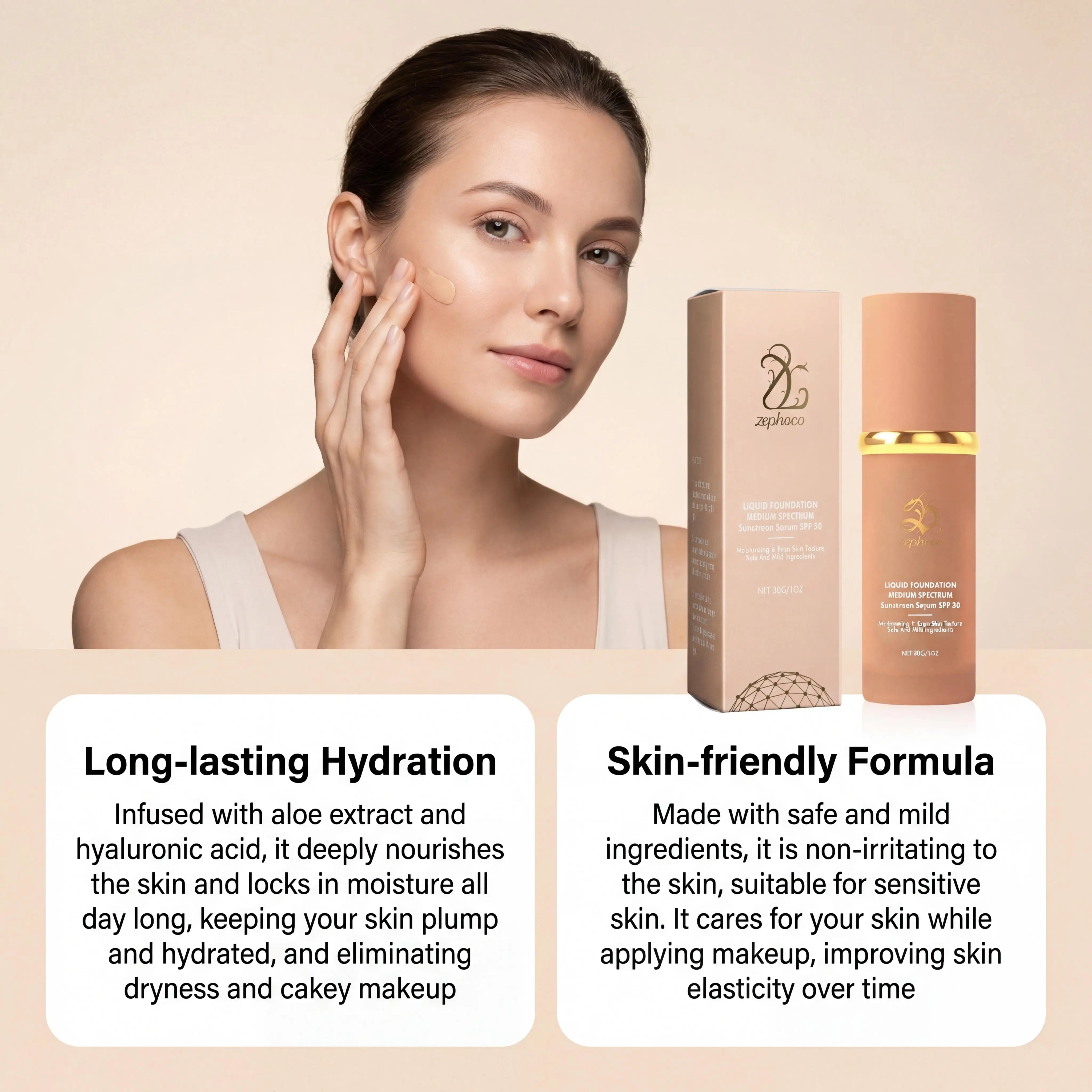 Zephoco Liquid Foundation Spf 50+ Magic Color Changing Waterproof Sweat-Resistant Full Coverage Concealer Long-Lasting Base Makeup