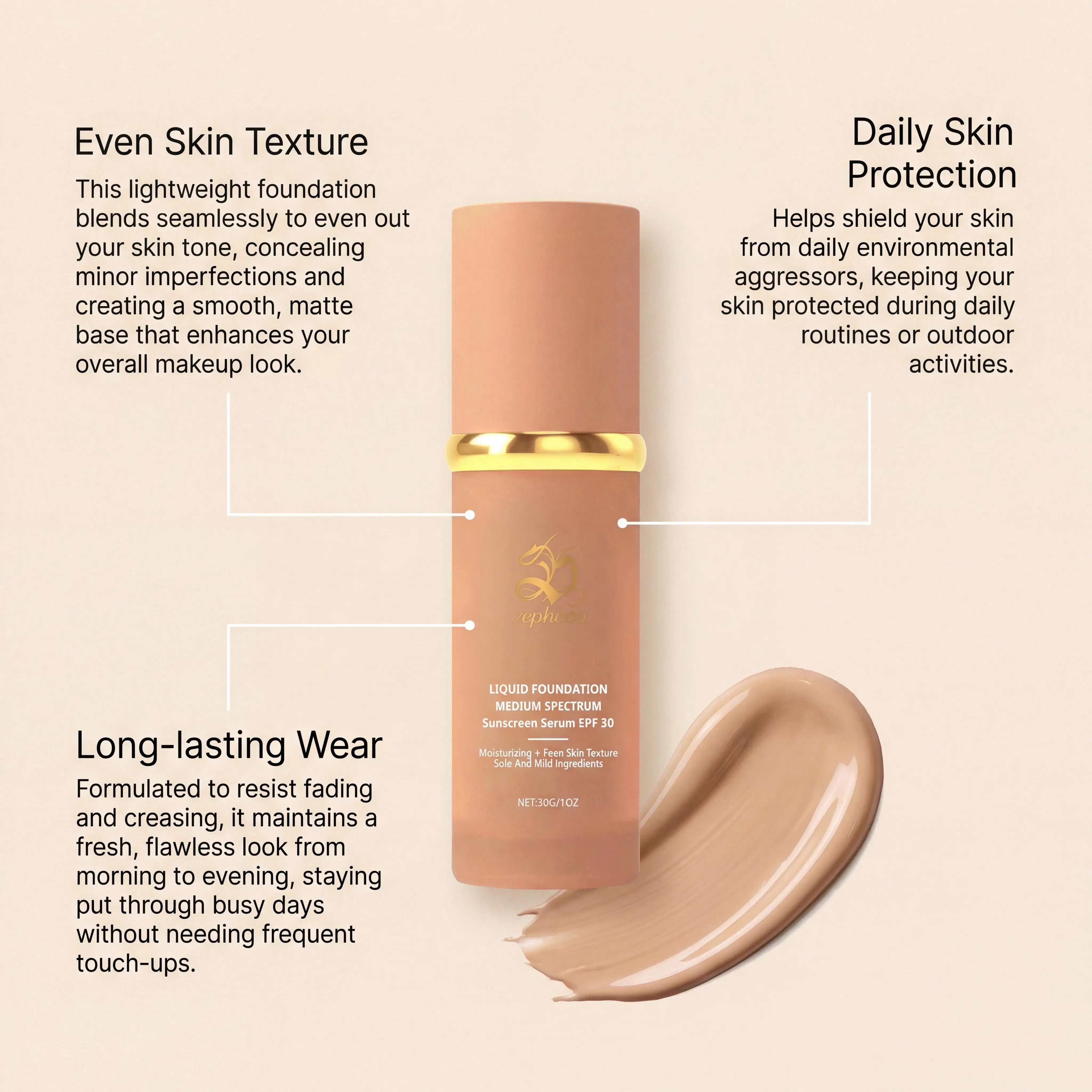 Zephoco Liquid Foundation Spf 50+ Magic Color Changing Waterproof Sweat-Resistant Full Coverage Concealer Long-Lasting Base Makeup