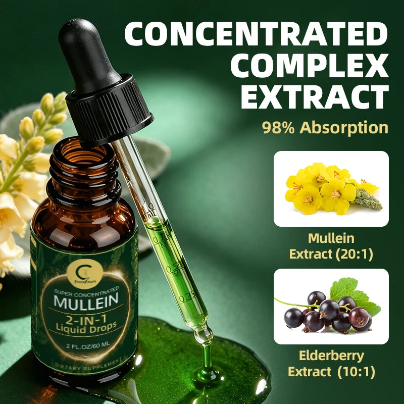 Mullein Leaf Extract Drops - Lung Cleanse - Powerful Mullein for Immune Support,Detox & Respiratory Support - Herbal Supplements