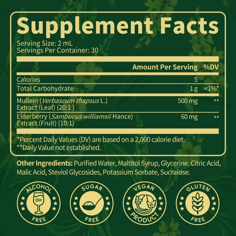 Mullein Leaf Extract Drops - Lung Cleanse - Powerful Mullein for Immune Support,Detox & Respiratory Support - Herbal Supplements