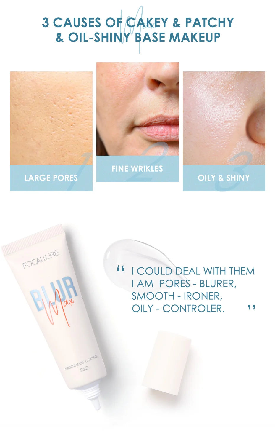 FOCALLURE Makeup Primer Oil Control Face Base Invisible Pores Cream Before Makeup Moisturizing Foundation Primer Cosmetics