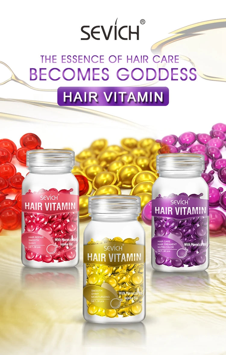 Fast Moisturizing Hair Vitamin Capsule 30pcs/bottle Sevich Smoothing Silky Keratin Complex Oil Nourishing Moroccan Hair Care Oil