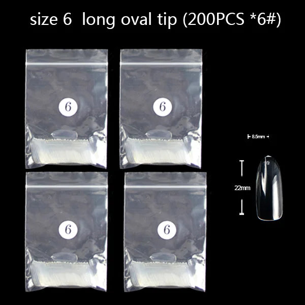 TSZS 200pcs Short Medium Oval Almond Square Fake Nails Full Cover Single Size Acrylic Clear Art Tips For Display Stick-On Nail