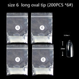 TSZS 200pcs Short Medium Oval Almond Square Fake Nails Full Cover Single Size Acrylic Clear Art Tips For Display Stick-On Nail