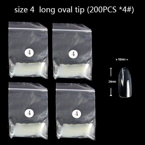TSZS 200pcs Short Medium Oval Almond Square Fake Nails Full Cover Single Size Acrylic Clear Art Tips For Display Stick-On Nail