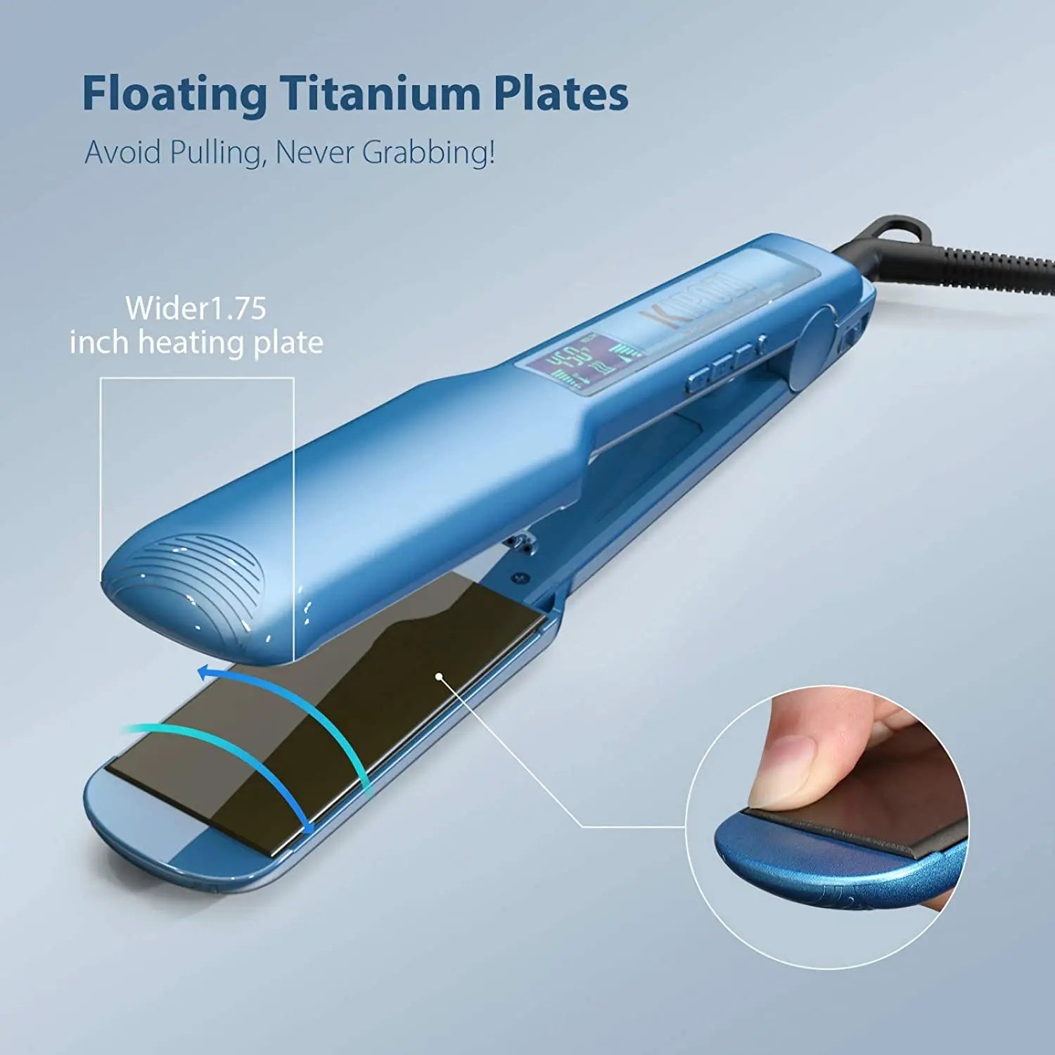 KIPOZI Professional Titanium Flat Iron Hair Straightener with Digital LCD Display Dual Voltage Instant Heating Curling Iron