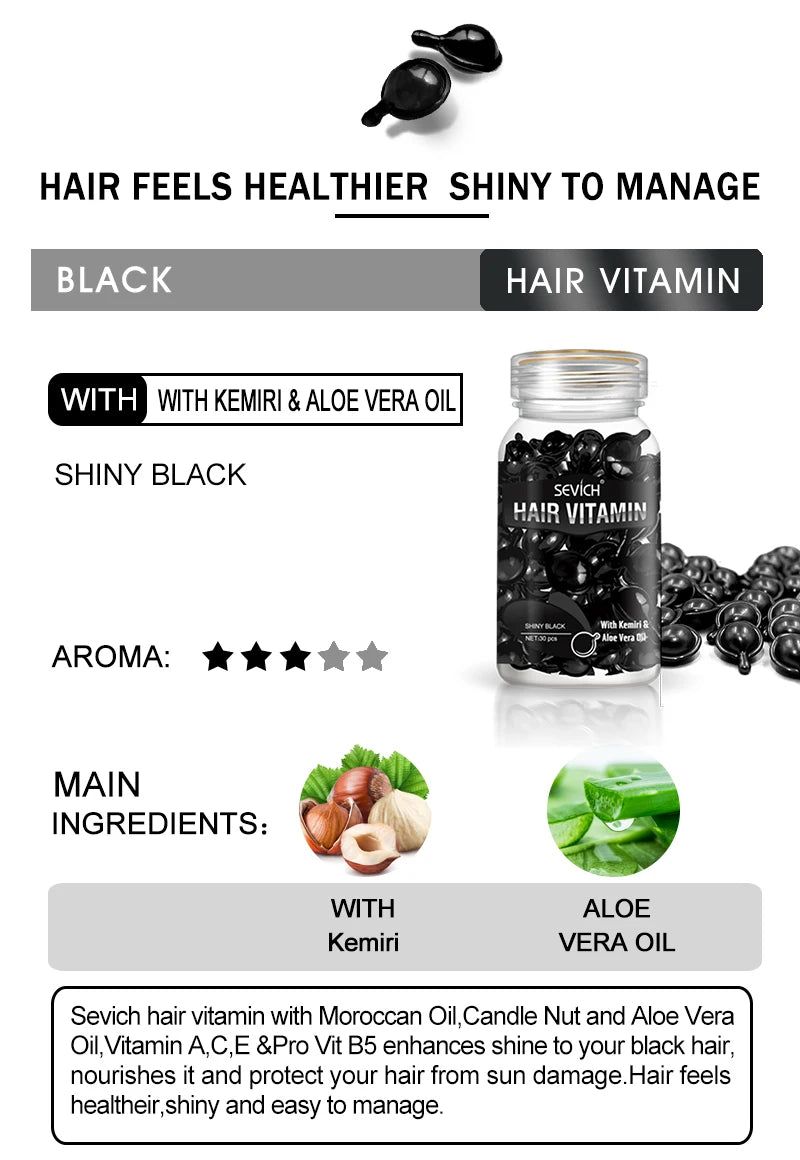 Fast Moisturizing Hair Vitamin Capsule 30pcs/bottle Sevich Smoothing Silky Keratin Complex Oil Nourishing Moroccan Hair Care Oil