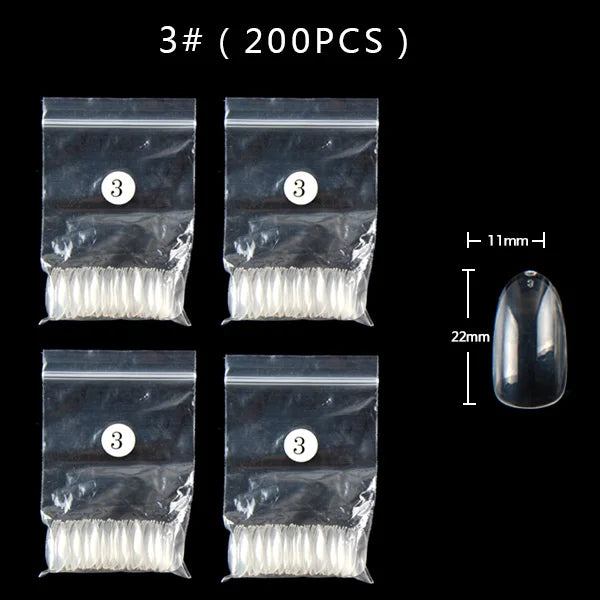 TSZS 200pcs Short Medium Oval Almond Square Fake Nails Full Cover Single Size Acrylic Clear Art Tips For Display Stick-On Nail
