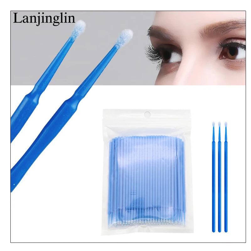 100/200pcs Eyelash Cleaning Brush Lash Extension Micro Cotton Swab Eyelashes Microbrush Beauty Makeup Clean Remover Tools