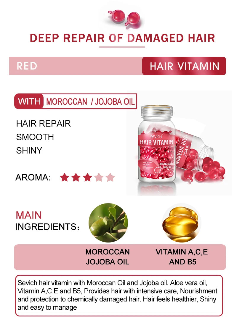 Fast Moisturizing Hair Vitamin Capsule 30pcs/bottle Sevich Smoothing Silky Keratin Complex Oil Nourishing Moroccan Hair Care Oil