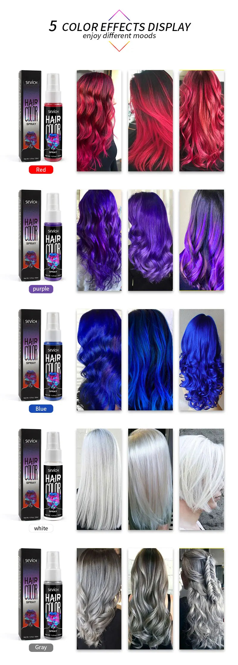 Temporary Hair Color Spray One-Time Hair Dyeing Instant Hair Salon Multi Color Hair Dye Makeup Chalk Washable DIY Party Styling