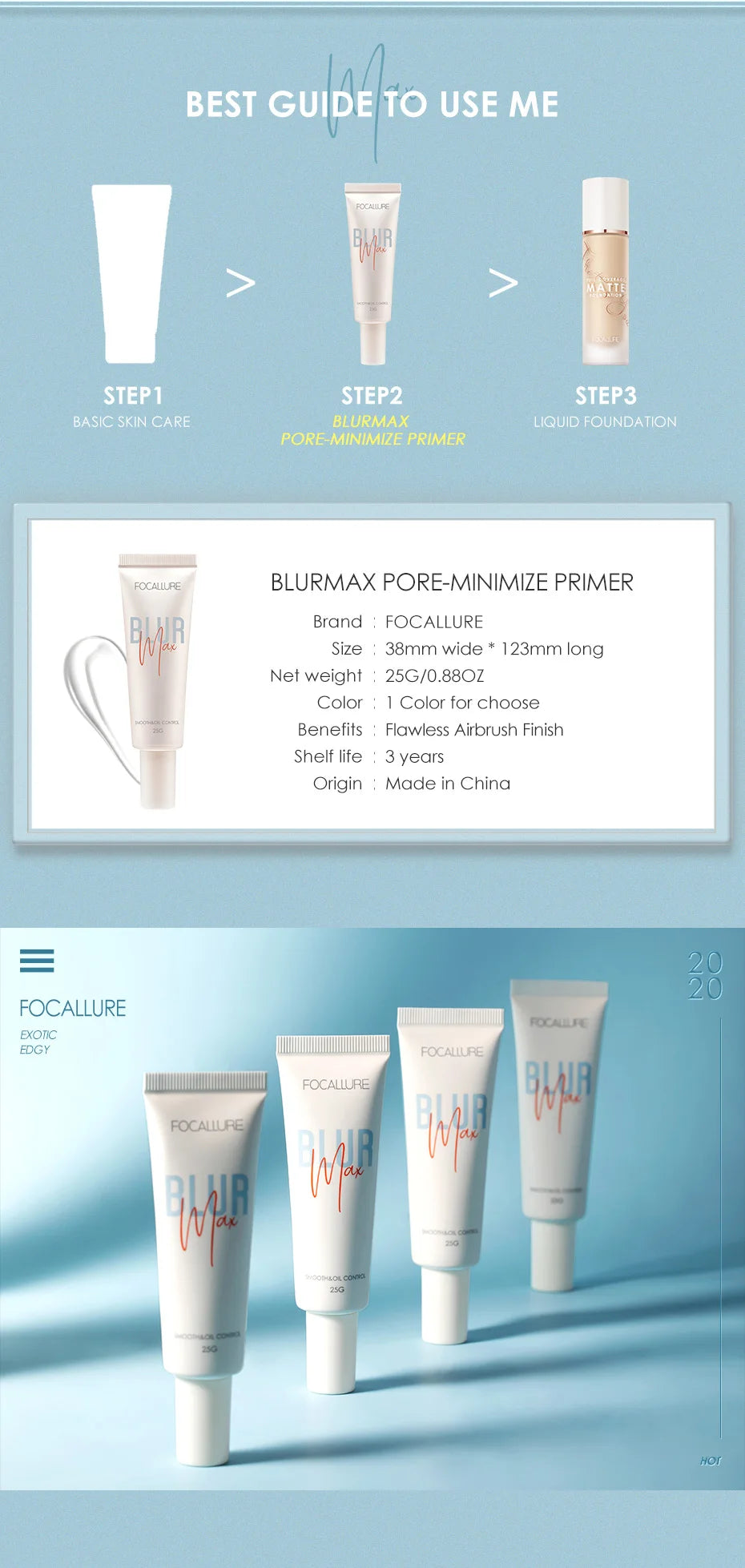 FOCALLURE Makeup Primer Oil Control Face Base Invisible Pores Cream Before Makeup Moisturizing Foundation Primer Cosmetics