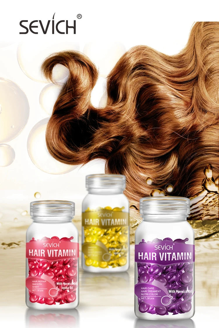Fast Moisturizing Hair Vitamin Capsule 30pcs/bottle Sevich Smoothing Silky Keratin Complex Oil Nourishing Moroccan Hair Care Oil