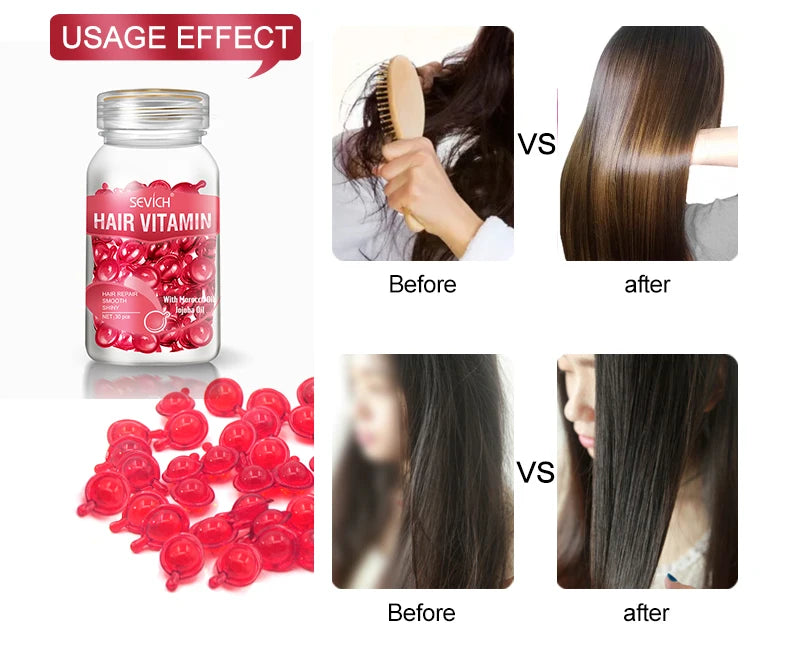 Fast Moisturizing Hair Vitamin Capsule 30pcs/bottle Sevich Smoothing Silky Keratin Complex Oil Nourishing Moroccan Hair Care Oil