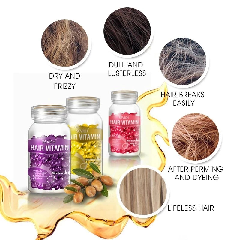 Fast Moisturizing Hair Vitamin Capsule 30pcs/bottle Sevich Smoothing Silky Keratin Complex Oil Nourishing Moroccan Hair Care Oil