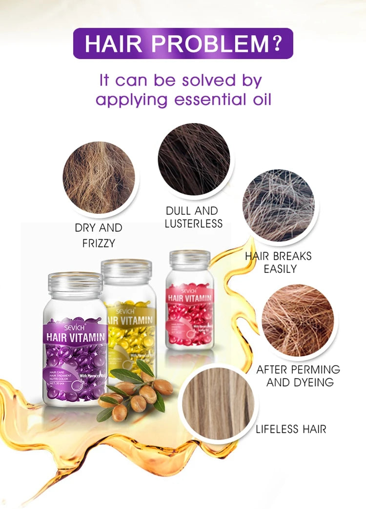 Fast Moisturizing Hair Vitamin Capsule 30pcs/bottle Sevich Smoothing Silky Keratin Complex Oil Nourishing Moroccan Hair Care Oil