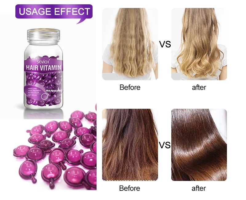 Fast Moisturizing Hair Vitamin Capsule 30pcs/bottle Sevich Smoothing Silky Keratin Complex Oil Nourishing Moroccan Hair Care Oil