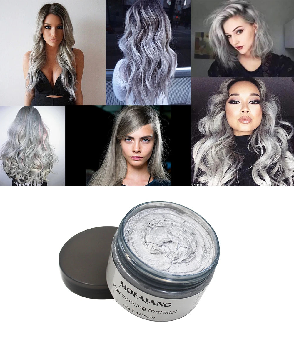 Mofajang Color Hair Wax Dye Styling Pomade Silver Grandma Grey Disposable Natural  Strong Gel Cream   for Women Men