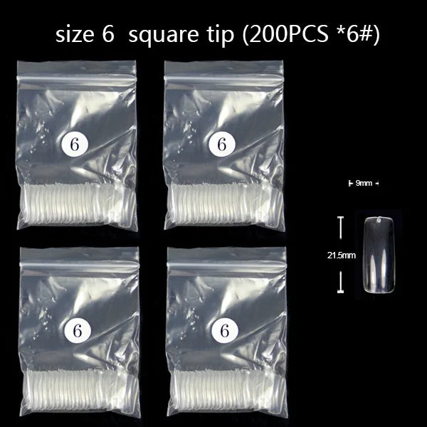 TSZS 200pcs Short Medium Oval Almond Square Fake Nails Full Cover Single Size Acrylic Clear Art Tips For Display Stick-On Nail