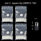 TSZS 200pcs Short Medium Oval Almond Square Fake Nails Full Cover Single Size Acrylic Clear Art Tips For Display Stick-On Nail