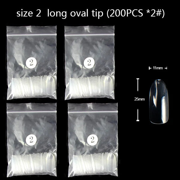 TSZS 200pcs Short Medium Oval Almond Square Fake Nails Full Cover Single Size Acrylic Clear Art Tips For Display Stick-On Nail