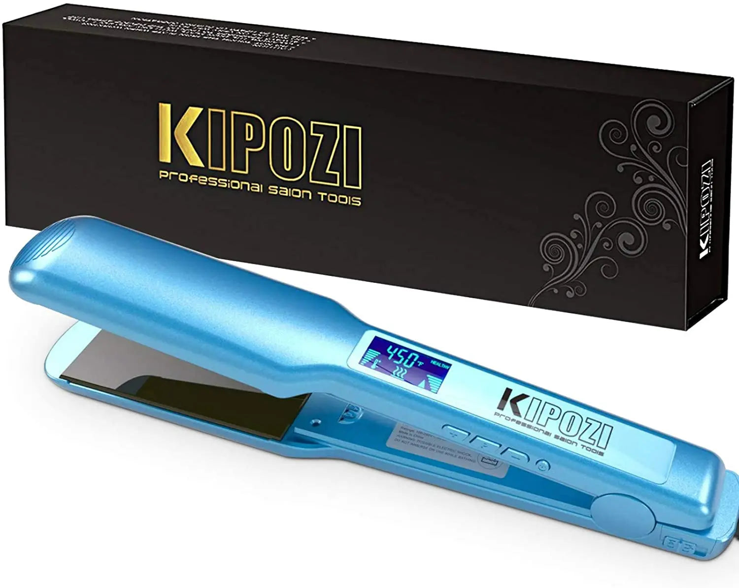 KIPOZI Professional Titanium Flat Iron Hair Straightener with Digital LCD Display Dual Voltage Instant Heating Curling Iron