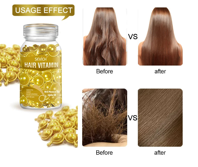 Fast Moisturizing Hair Vitamin Capsule 30pcs/bottle Sevich Smoothing Silky Keratin Complex Oil Nourishing Moroccan Hair Care Oil