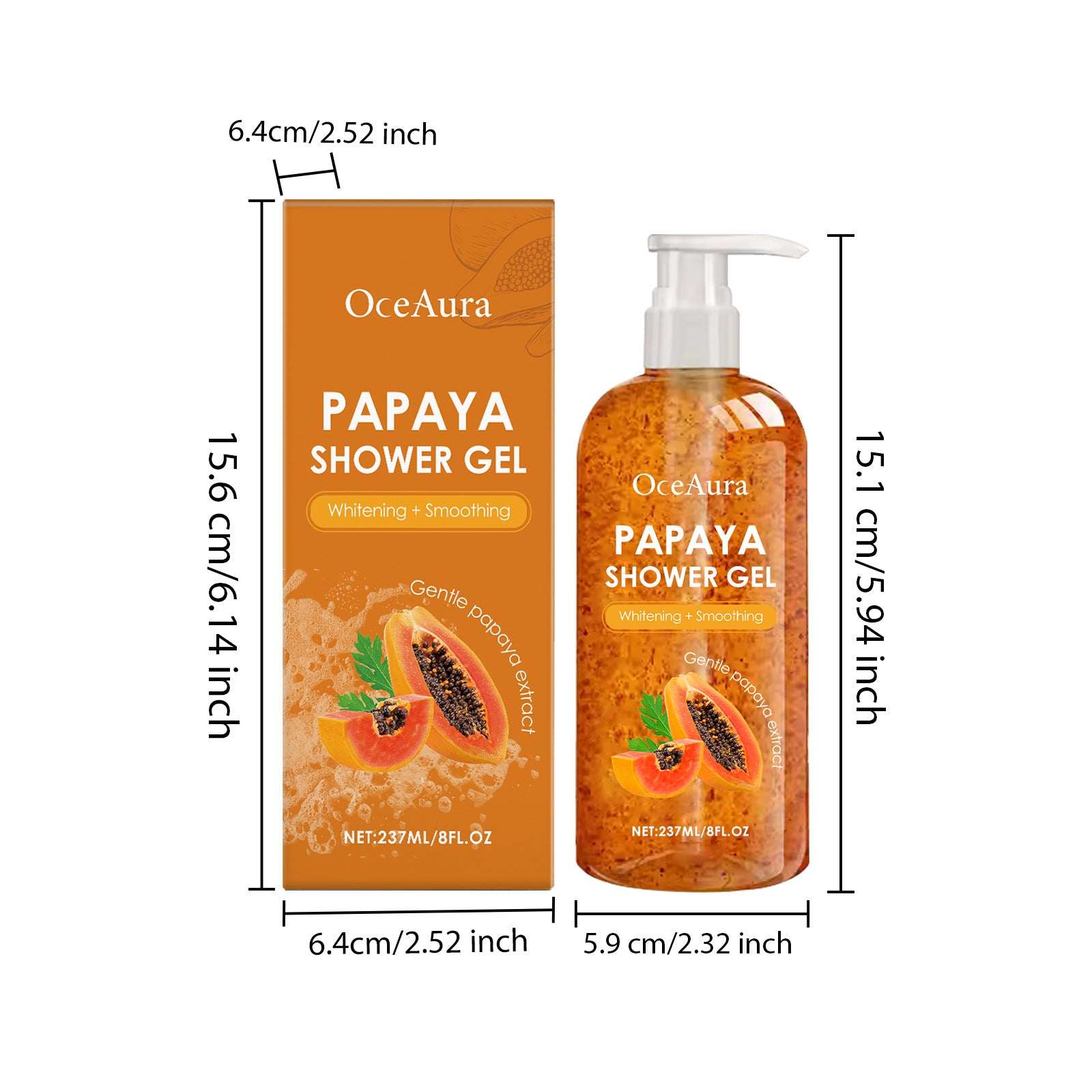 Papaya Shower Gel Whitening Smoothing Cleansing Remove Dirt Fade Pigmentation Rich Foam Lasting Aroma Hydrate Refresh Body Wash