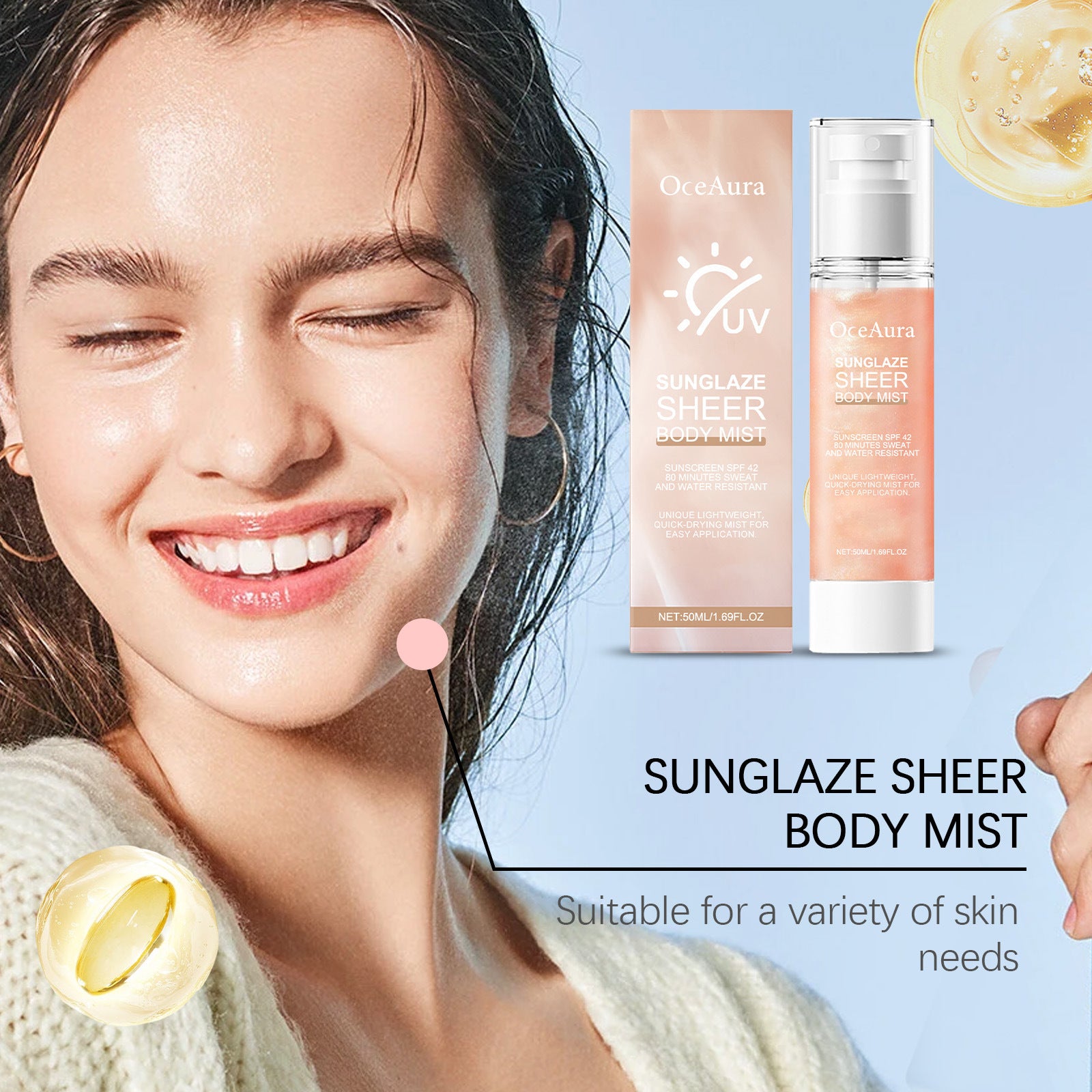 Refreshing Sunscreen Spray Body Sun Block Isolation Mist Long Lasting UV Protector Summer Outdoor Brightening Moisturizer Serum
