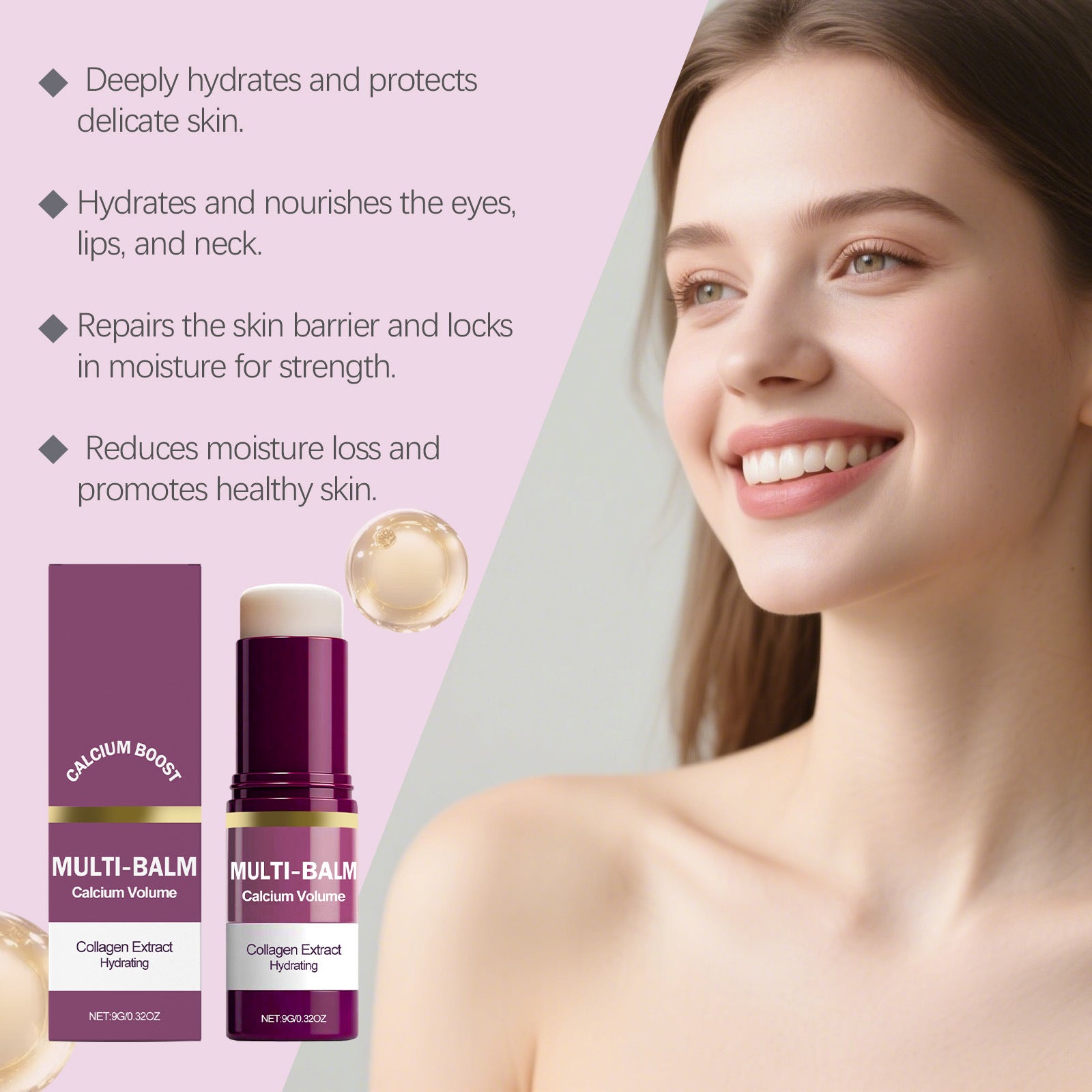 Anti-Aging Calcium Multi Balm Hydrating Firming Volume Soothing Dryness Repair Brighten Skin Tone Deep Moisturizing Cream Stick
