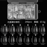 240pcs Half Cover Almond Pre-filed Nail Tips Half Matte XS Press on Fake Nail Extension for Small Tiny Nail Bed 12 Sizes in Box