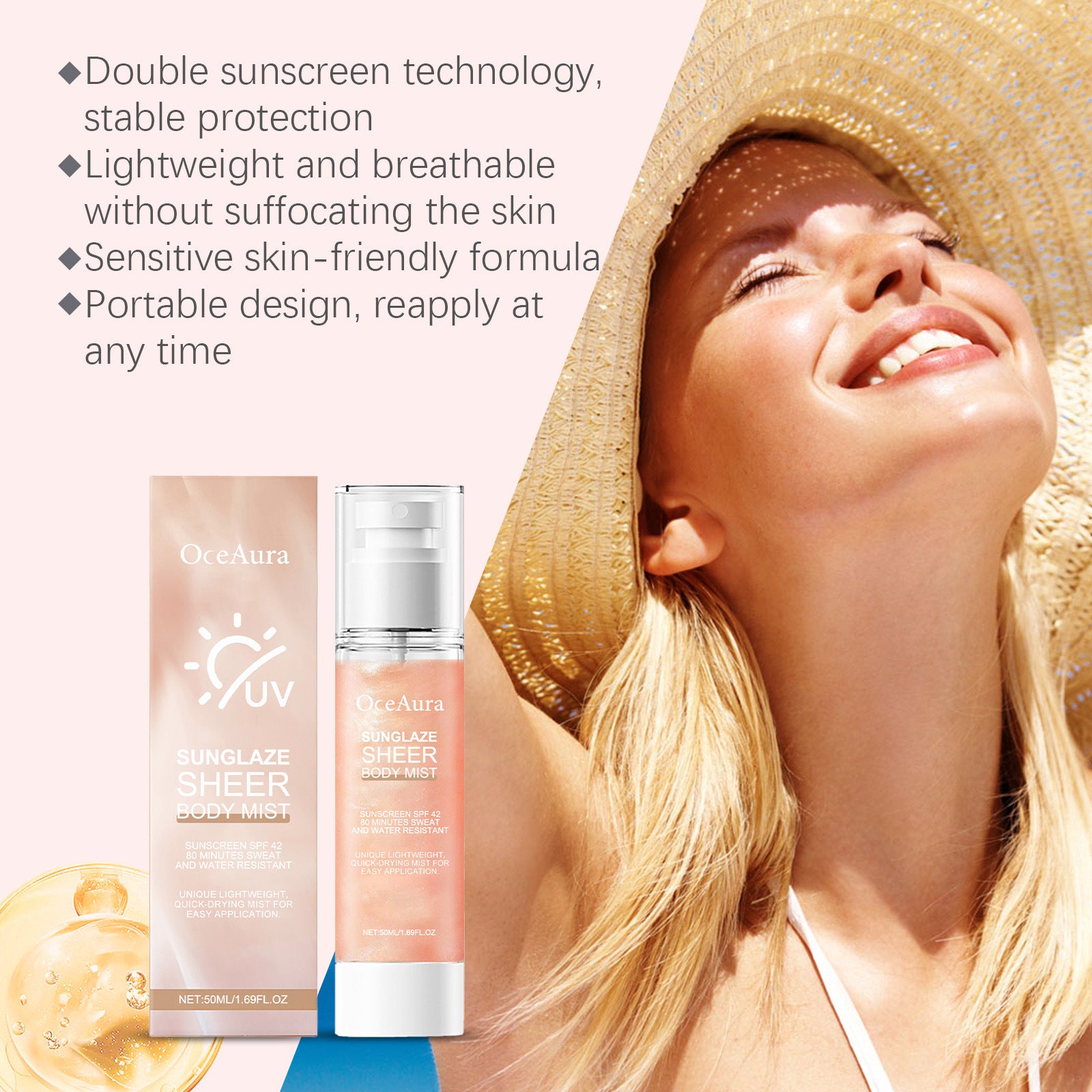 Refreshing Sunscreen Spray Body Sun Block Isolation Mist Long Lasting UV Protector Summer Outdoor Brightening Moisturizer Serum