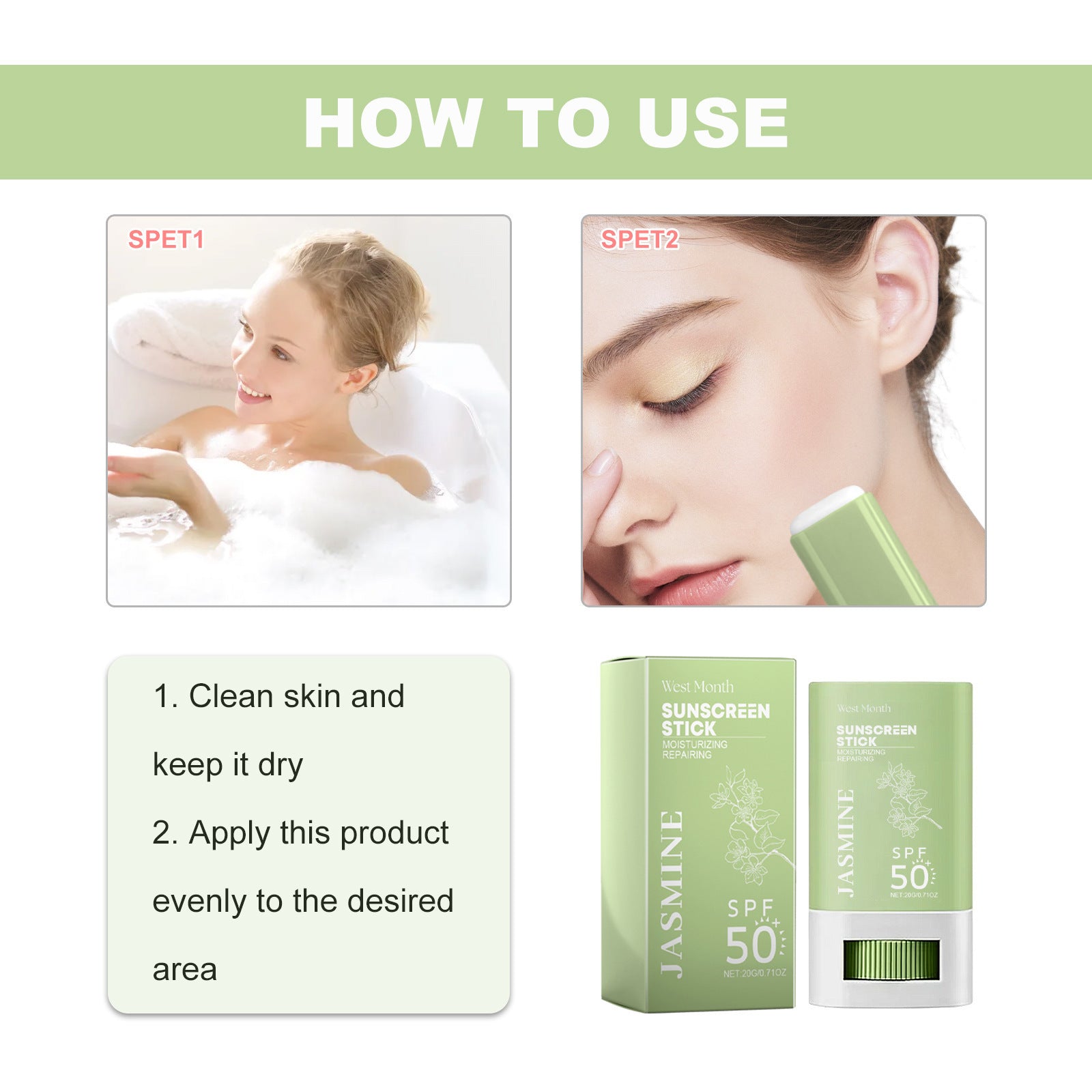 Spf 50+ Sunscreen Stick UV Protective Brightening Waterproof Sweatproof Refreshing Deep Moisturizing Lightweight Sunscreen Stick