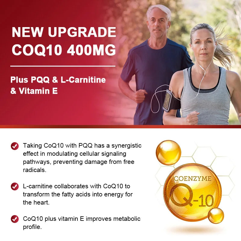 120pcs Organic Q10 Coenzyme 400mg Capsules Cardiovascular and Heart Health Energy Vitamins Beauty and Health