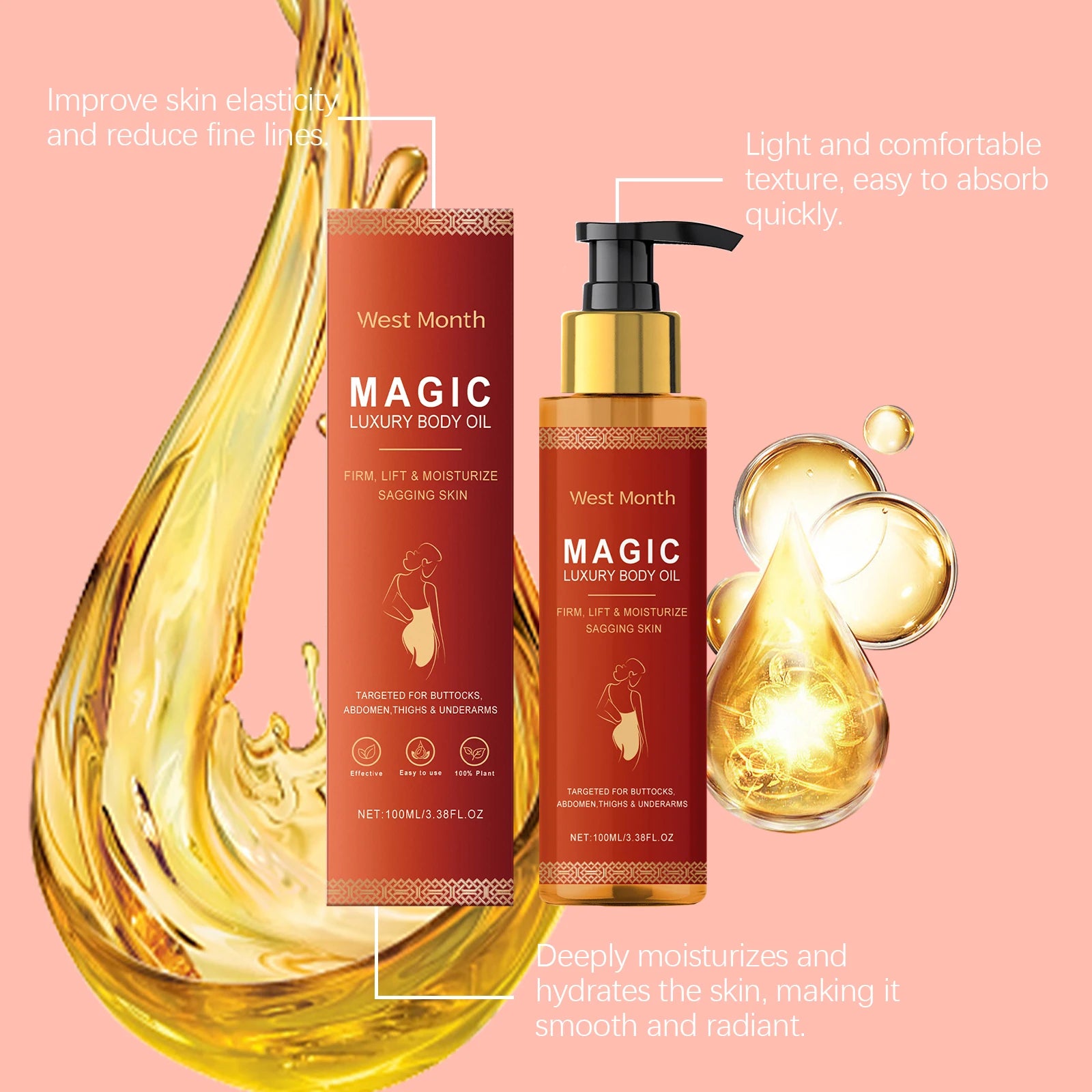 West Month Firming Body Oil Deep Moisturizing Dry Skin Tightening Firming Brightens Skin Tone Anti Aging Repair Damaged Skin