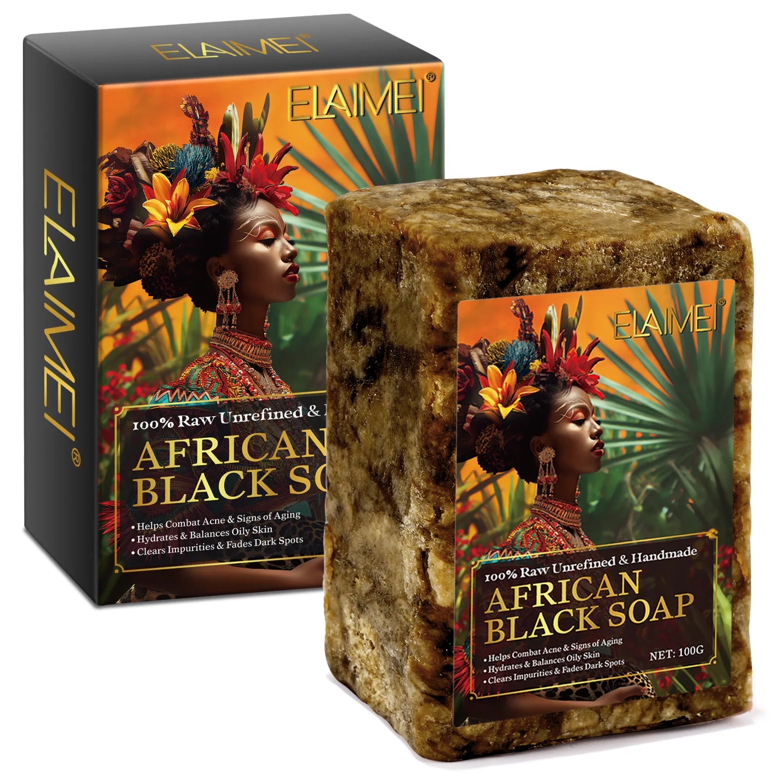 Raw African Black Soap for Oily Skin, Dark Spots  Pure & Natural Ingredients - Organic  Face and Body Wash Soap