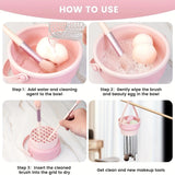 3-In-1 Silicone Makeup Brush Cleaner Mat & Drying Rack - Cosmetic Brush Cleaning & Air Dry Tool, Beauty Tool Organizer Kit