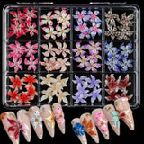 72Pcs 3D Crystal Jelly Soft Spotted Flower Nail Charms Transparent Leopard Lily Hibiscus Hawaiian Floral Nail Decor Nail Supplie