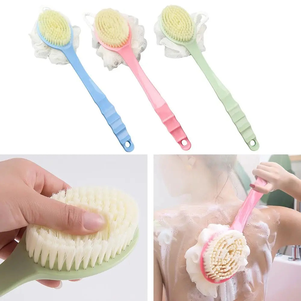 2-in-1 Double-sided Long Handle Shower Brush Exfoliating Soft Bristle Shower Tools Body Clean Shower Brush Gentle Cleaning Tools
