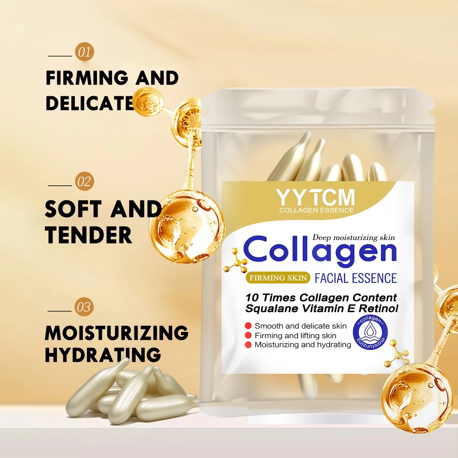 Collagen Firming Capsule Serum, moisturizes and hydrates for smooth skin, contains plant-based squalane, retinol, and vitamin E for deep hydration (0.4g x 30 capsules)/bag - 1 bag
