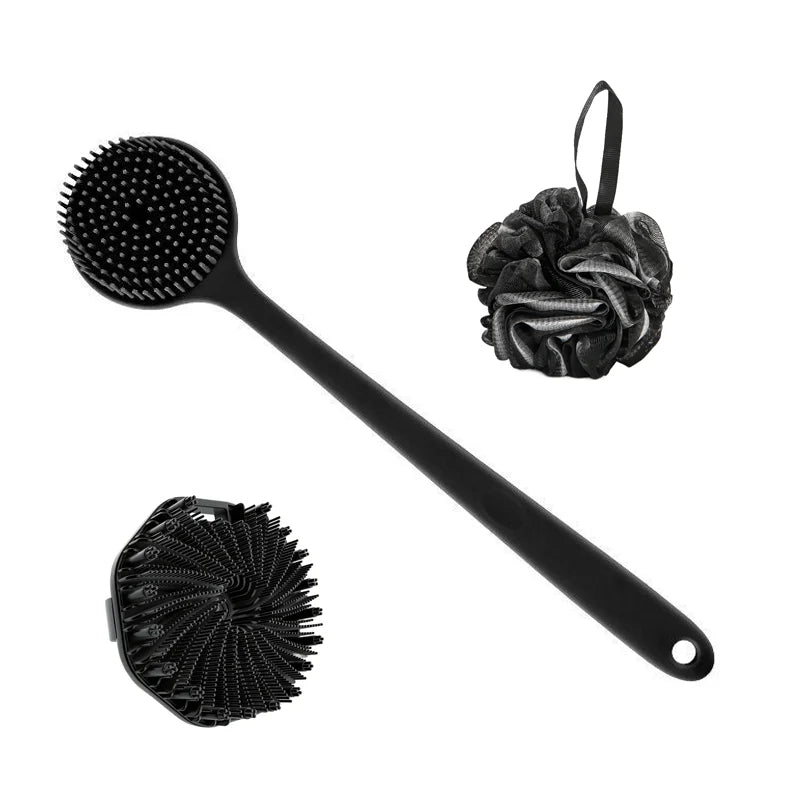 Bath Soft Silicone Back Brush Bath Shower Sponge Scrubbing Brush with Handle Exfoliating Scrub Skin Massager Exfoliating Brushes